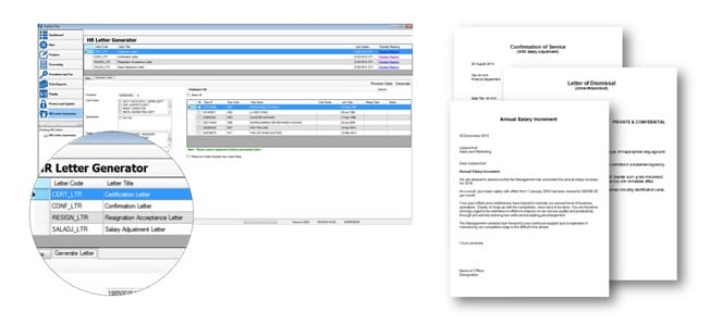 The interface of HR Letter Generator in PAYDAY! Payroll Management Software