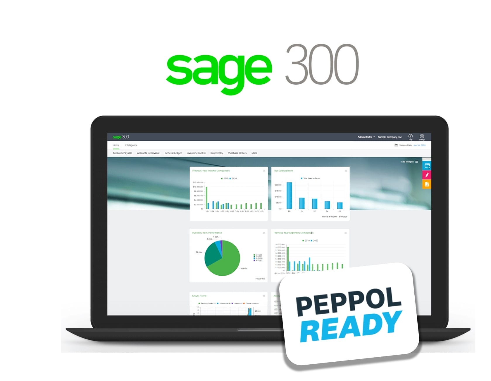 Sage 300 Web Interface in a laptop